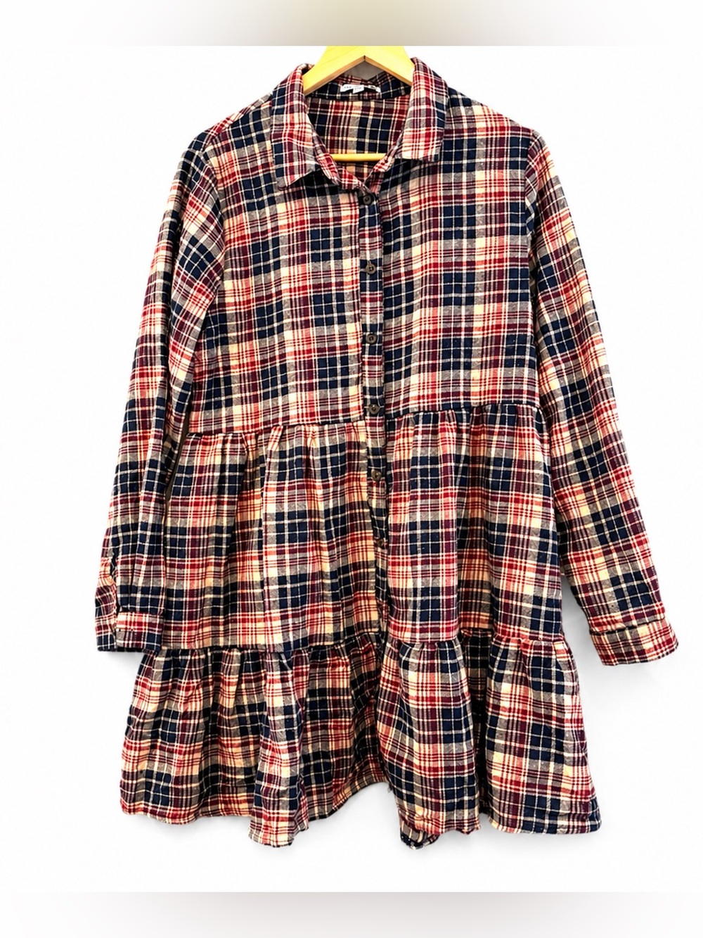 FASHIONNOVA Plaid Button-Up Baby Midi Dress Plaid Size XL
